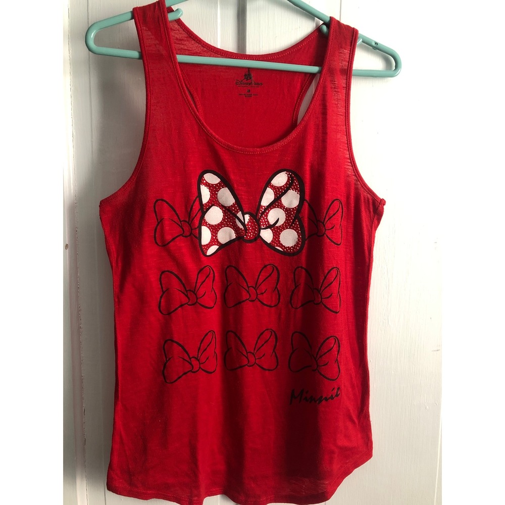 Disney Parks Minnie Mouse Red Rhinestone Bow Racerback Tank Top Womens Medium